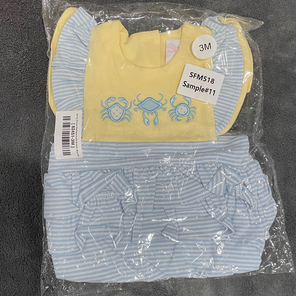 NWT stitchy fish sandy shores appliqué ruffle bubble size 3M